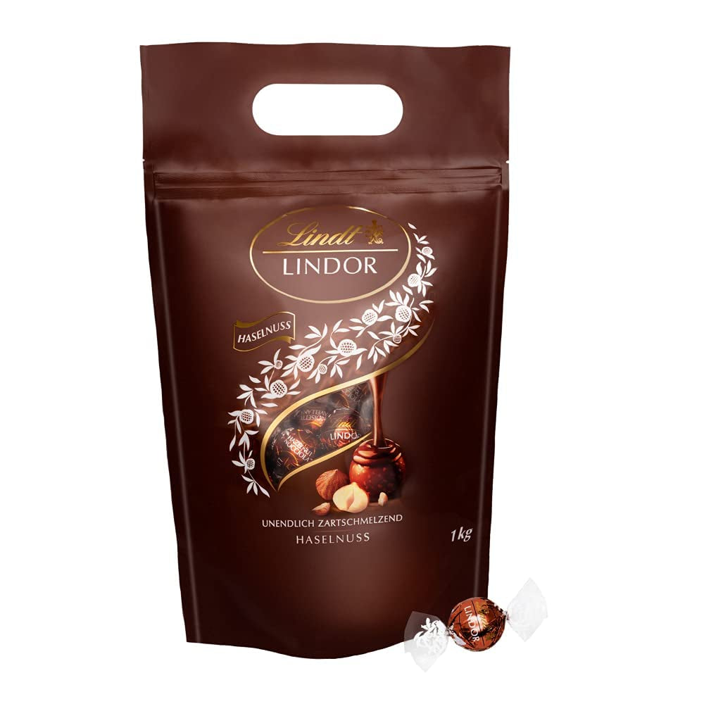 LINDOR bolas de chocolate con avellanas, bolsa de 1 kg + Johnnie Walker Sherry barrica 0,7 litros