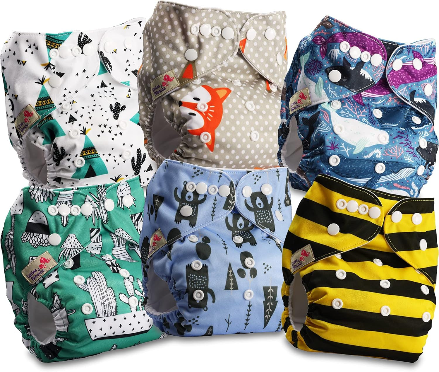 Littles and Bloomz FLP2-0406 Pañal reutilizable con clip estándar, 4 pañales