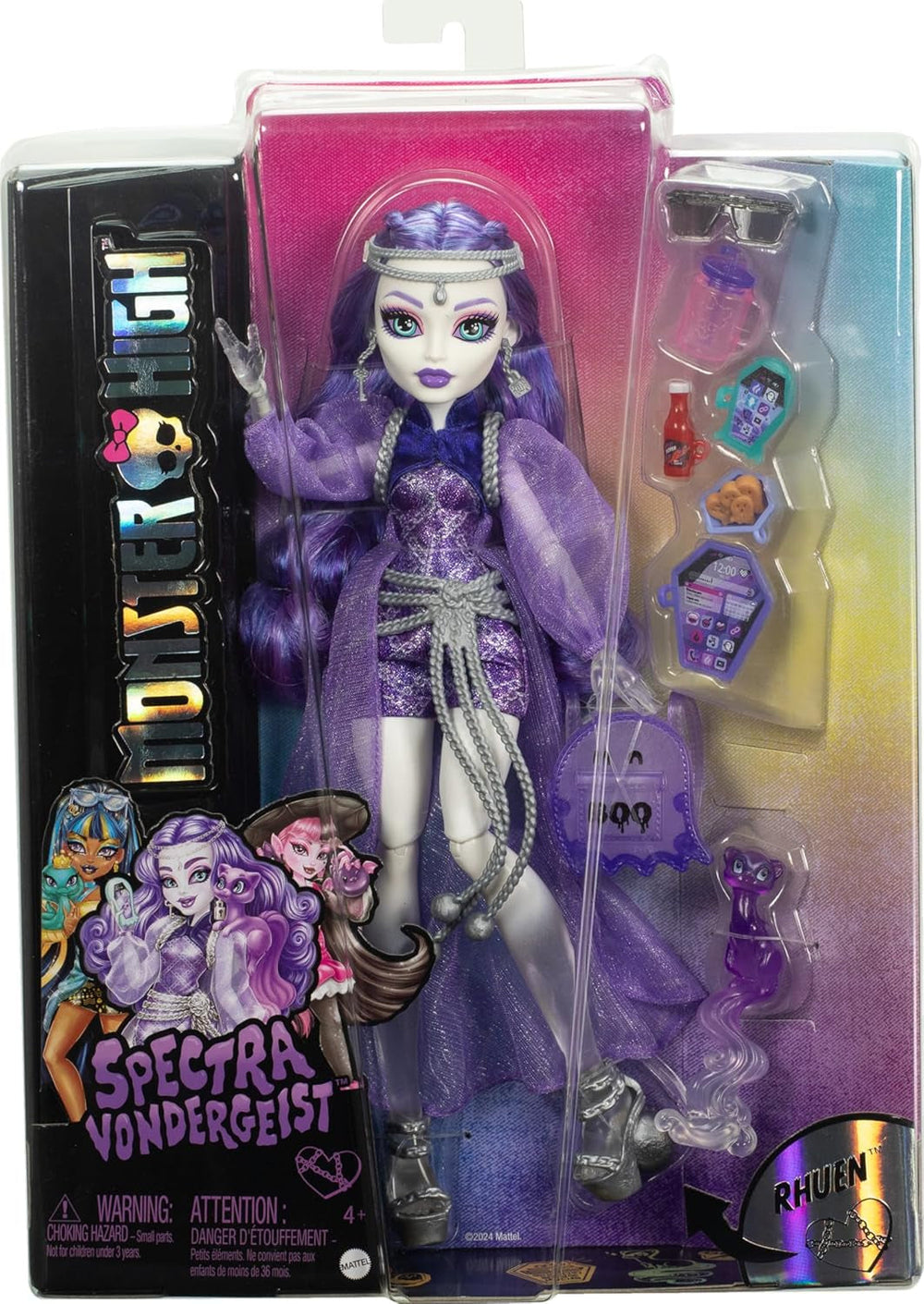 Muñeca Monster High Spectra Vondergeist con Rhuen Ferret y Accesorios como Mochila, Tableta, Snacks y Más, HXH77 Naty Shop Muñecas