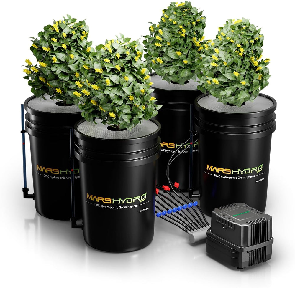 Mars Hydro DWC Sistema de cultivo hidropónico, cultivo de agua profunda de 5 galones, bomba de aire de 8 W, manguera de aire multiusos, piedra de aire, 2 cubos y kit de recipiente de goteo