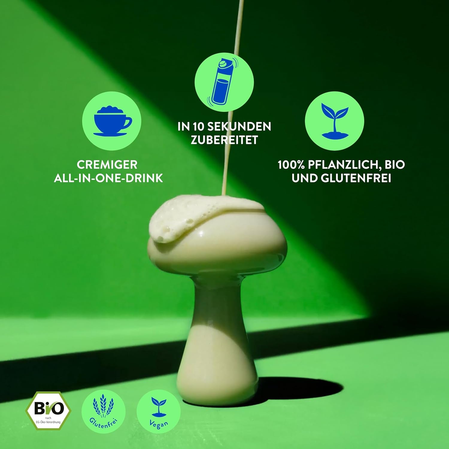 Blue Farm Bio Matcha Oat Latte auf Haferbasis ohne Zuckerzusatz - Mit dem Vitalpilz Lion's Mane - Vegano - sin lactosa y sin gluten (300 g, Matcha)