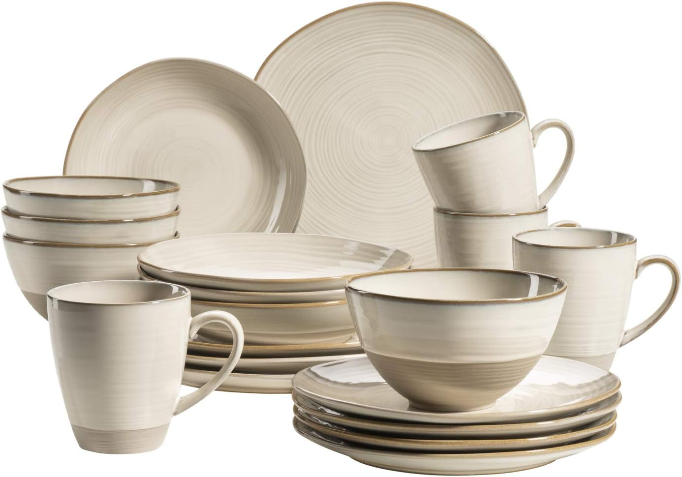 MÄSER 931512 Nottingham Vintage Series Set de veselă pentru 4 persoane, serviciu combinat de 20 de piese cu forme rotunjite neregulate în aspect retro, gresie, bej