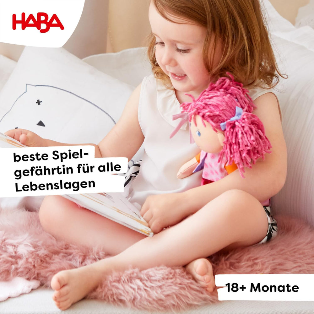 Păpușa HABA Lilli-Lou – Păpușă moale din pânză de la 18 luni – 30 cm cu haine și păr – Tovarășă de joacă ideală pentru copii mici – 1302842001