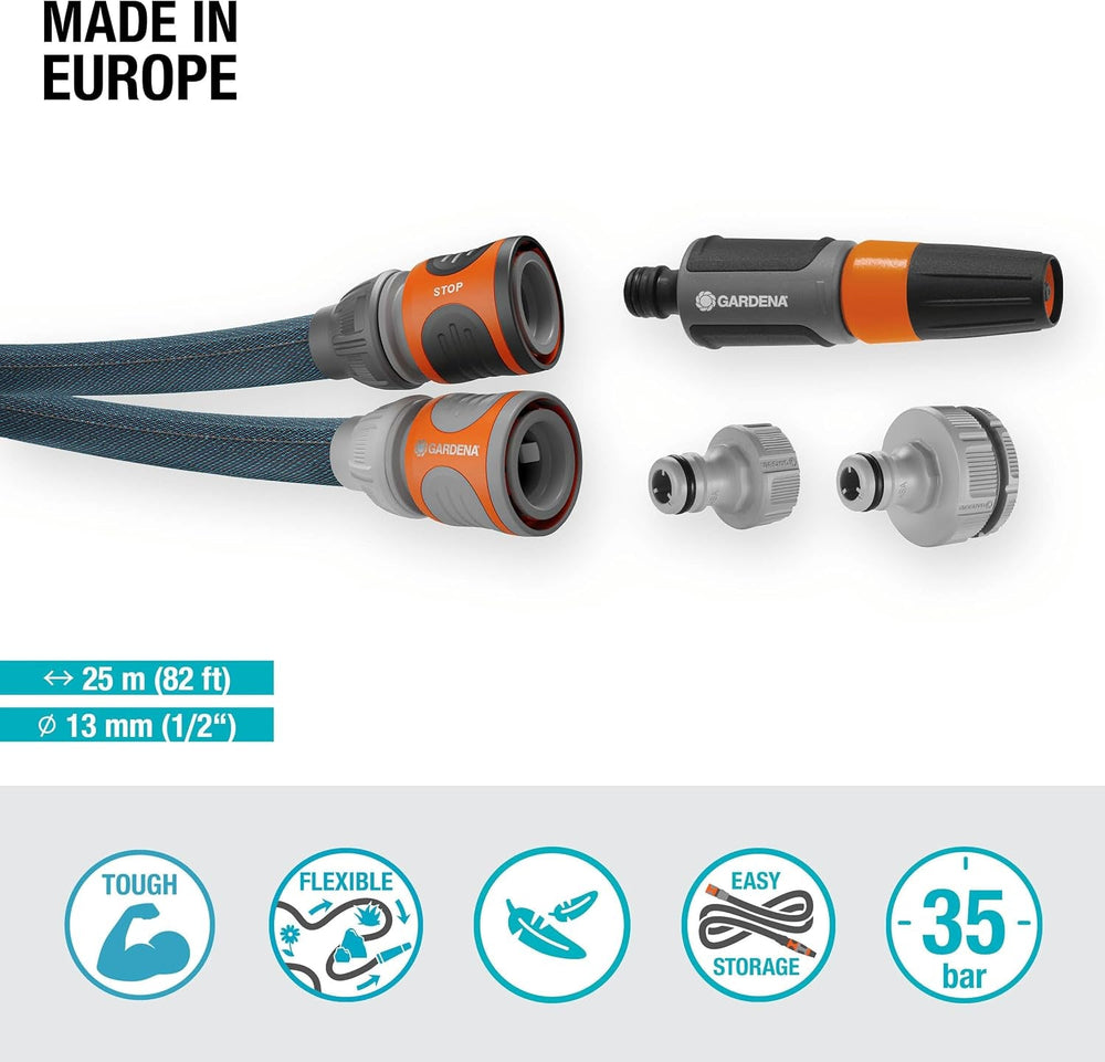 Set Gardena Liano Xtreme 1/2 inch, 25 m: Furtun de grădină extrem de robust din material textil, cu furtun interior din PVC, ușor, rezistent la intemperii (18475-20)