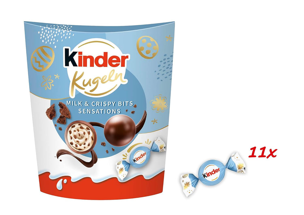 Kinder Balls Milk & Crispy Bits Sensations 90g – Bolas de chocolate con leche con relleno de leche y chips de cacao – Chocolate de Pascua, dulces de Pascua – Regalo y souvenir de Pascua