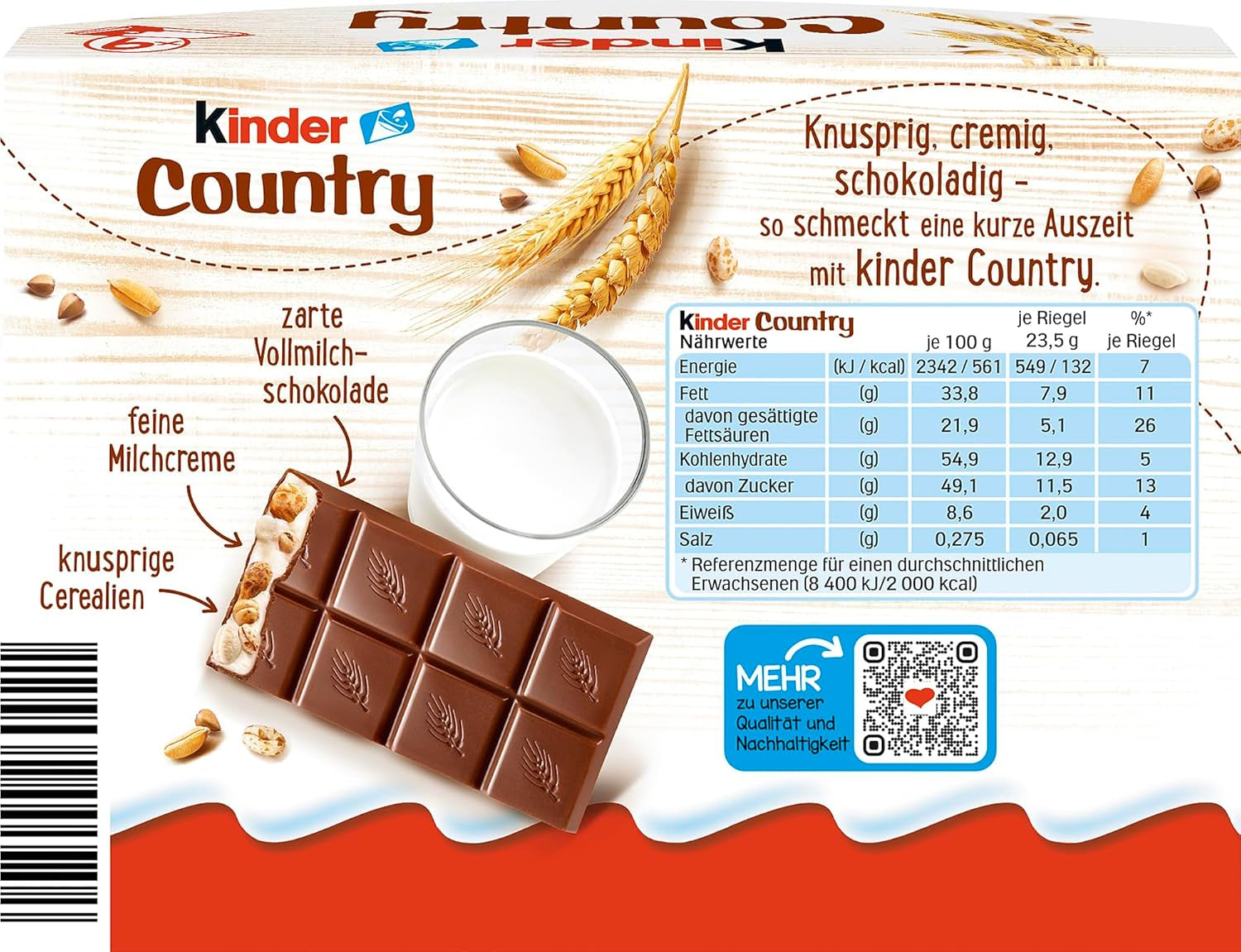 Barritas Kinder Country, 9 barritas, 212 g