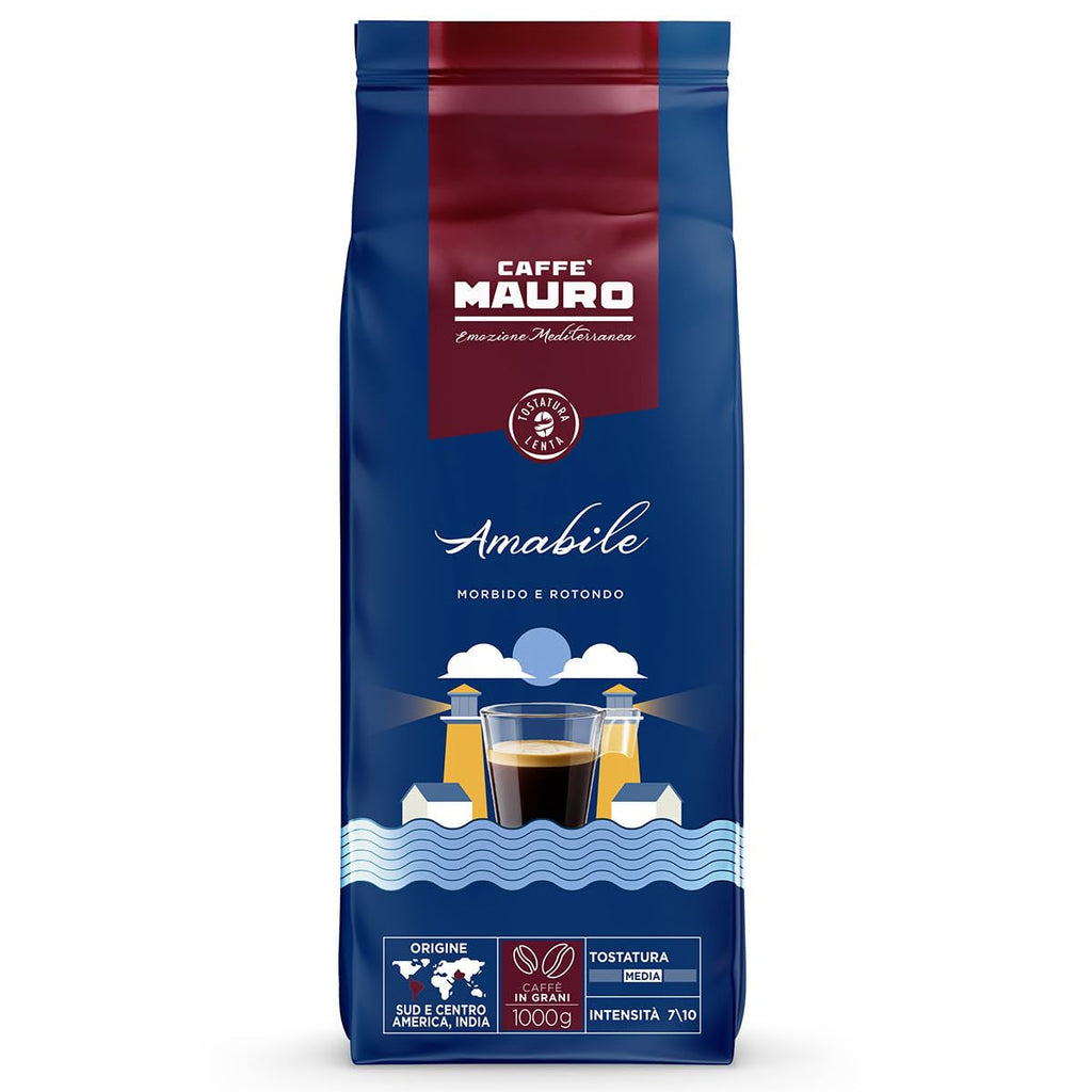Caffè Mauro - Cafea boabe - 1 Kg - Amestec Avvolgente - Prăjire medie - Intensitate 8/10 - Made in Italy Cafea Naty Shop Amabile Mischung