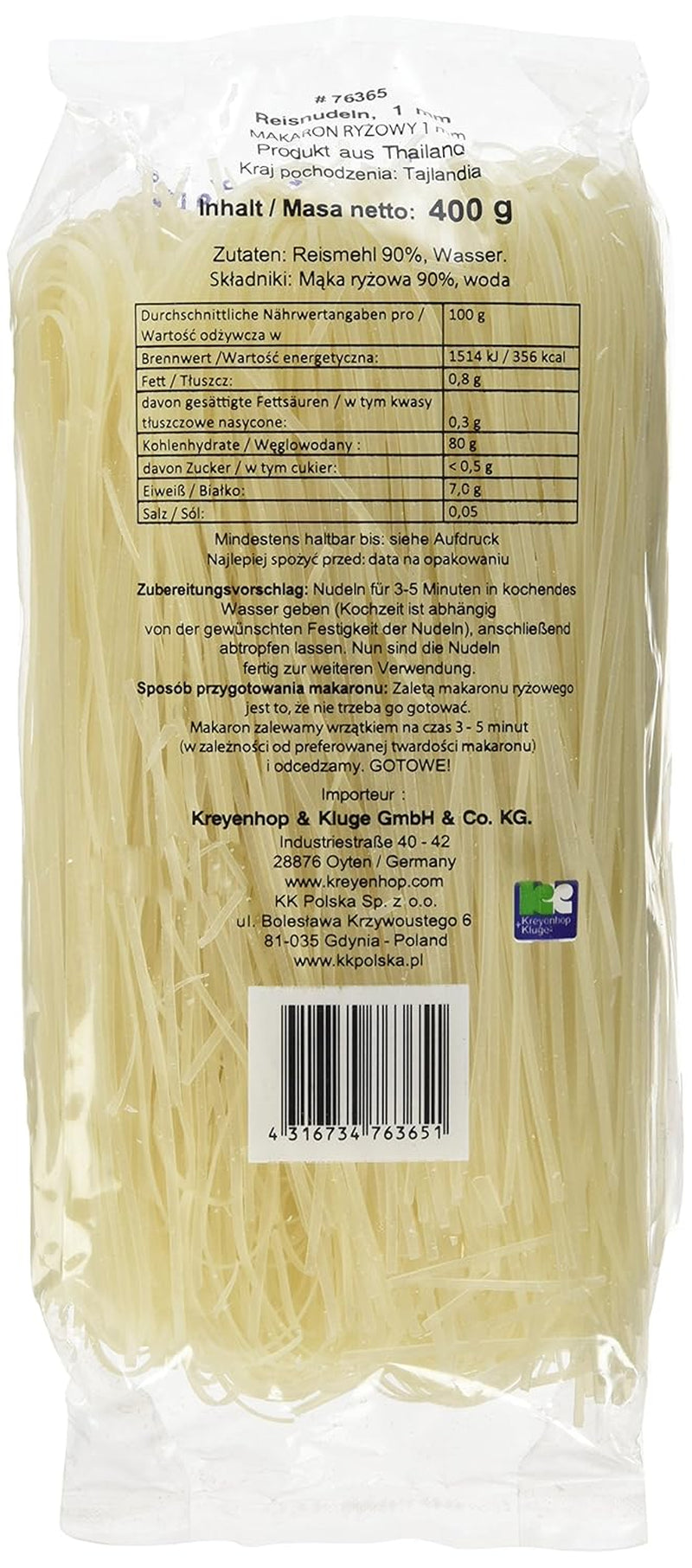Fideos de arroz - tailandeses, fideos de cinta de arroz de 1 mm de ancho, hechos con harina de arroz - 17 x 400 g