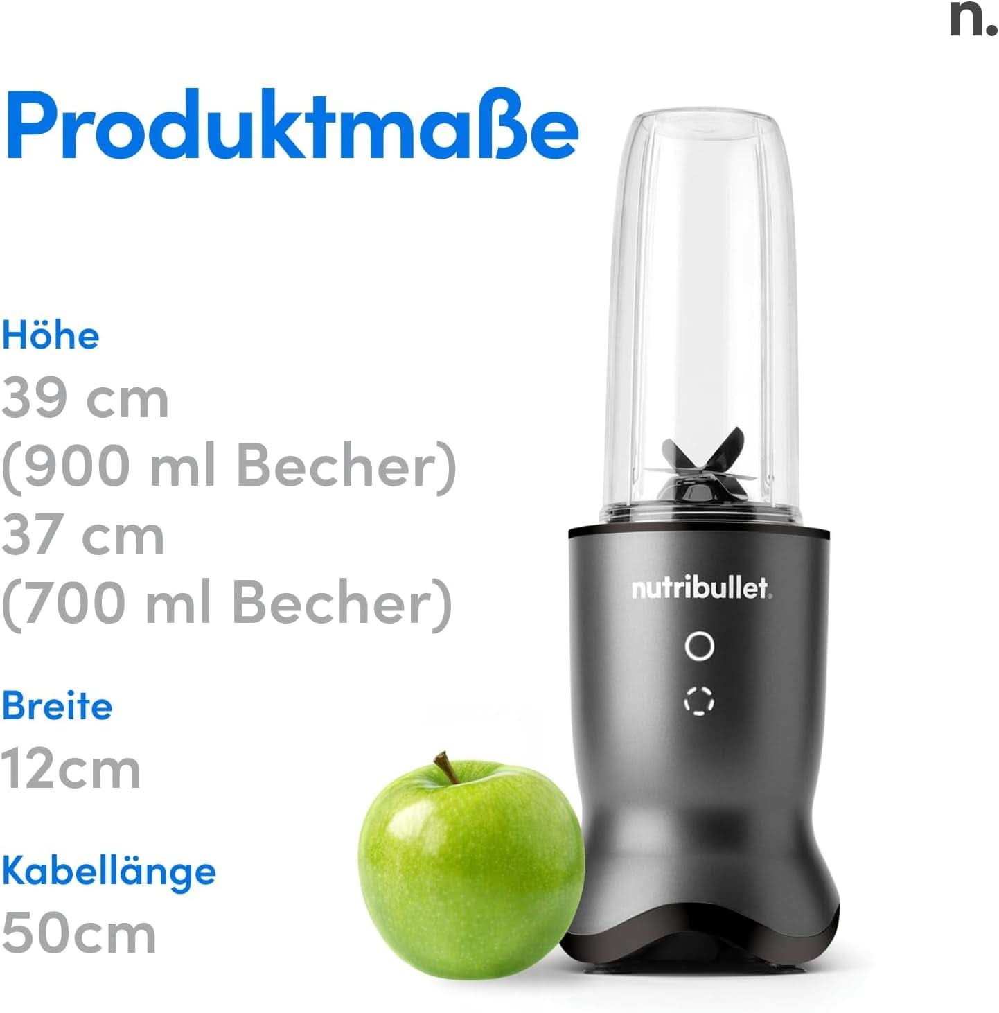 Batidora personal Nutribullet, batidora de larga duración para porciones, 1000 vatios y motor ligero, vaso de 900 ml con Tritan Renew, batidora táctil Leuchtende, Dunkel Grau Bucatarie Naty Shop