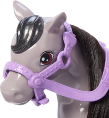Barbie Chelsea y Pony y ponis - Paseo durante el juego para sentarse con seguridad en el caballo, silla y postes rosas, incluye casco y lindo vestido a cuadros, a partir de 3 años, HTK29 Naty Shop Dolls