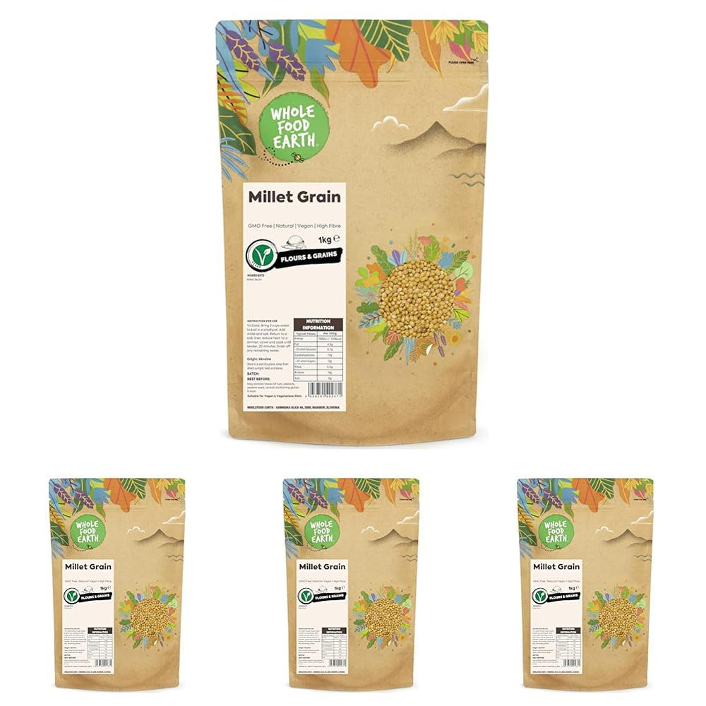 Mijo integral Earth - sin OGM - natural - vegano - sin lácteos - sin azúcares añadidos - 1 kg