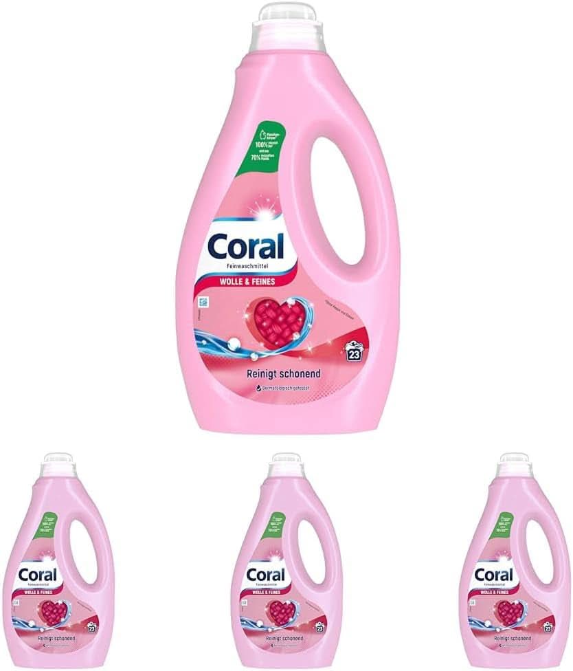 Coral detergente líquido delicado para lana y ropa delicada, 23 lavados, 1,15 litros Detergentes para ropa Naty Shop Set 4 x 1,15 litros