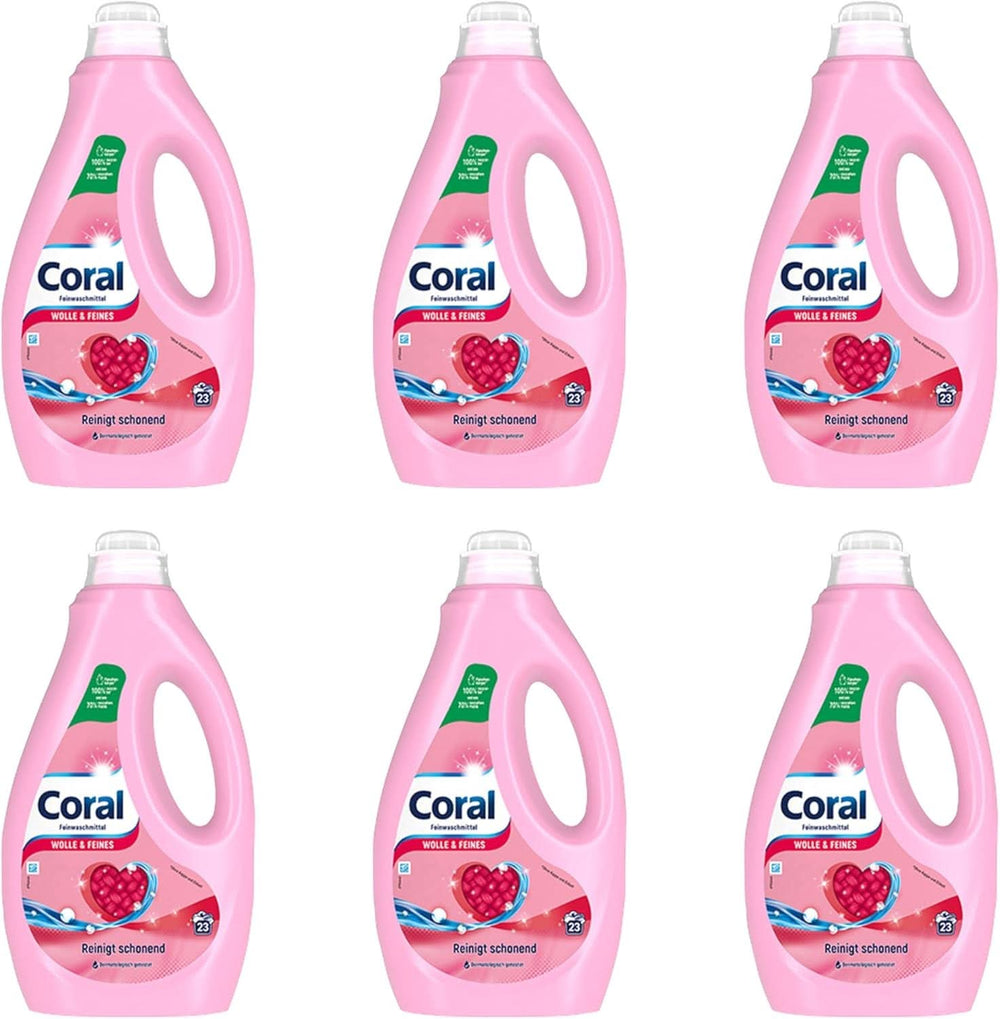 Coral detergente líquido delicado para lana y ropa delicada, 23 lavados, 1,15 litros Detergentes para ropa Naty Shop Set 6 x 1,15 litros
