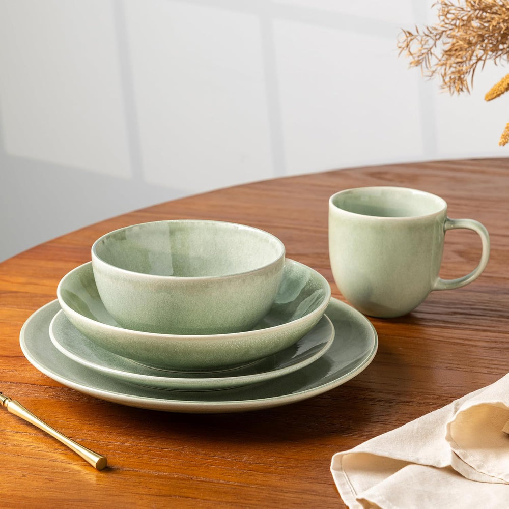 GBHOME Set de veselă ceramică pentru 6 persoane, set de 24 de piese farfurii și boluri pictate manual, vase din gresie rezistente la zgârieturi, potrivit pentru mașina de spălat vase și cuptorul cu microunde