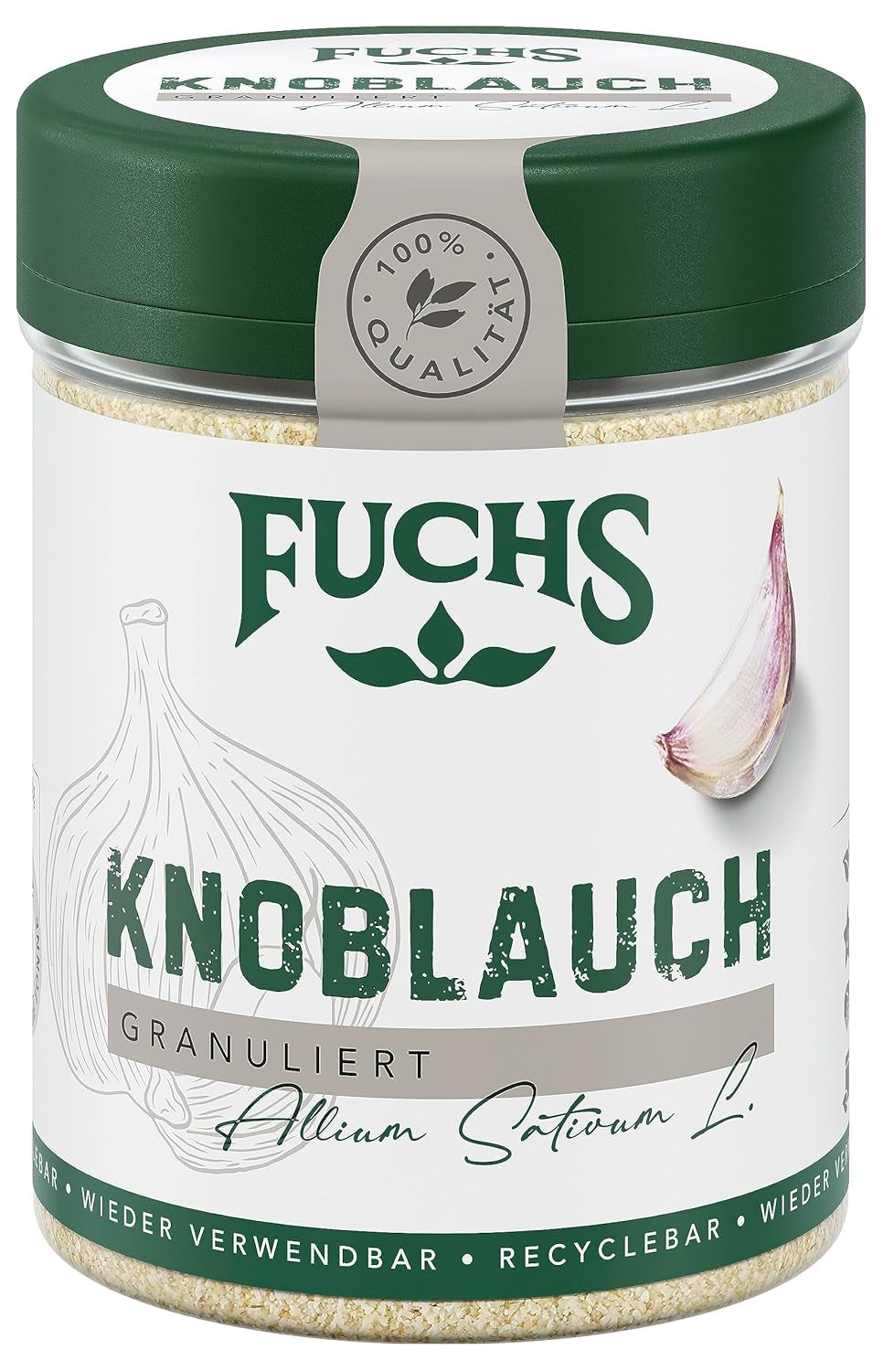 Fuchs Gewürze - Ajo granulado - würzig-zwiebliger Geschmack für Tzatziki, Knoblauchbutter oder Gemüsegerichte - ingredientes naturales - 85 g en wiederverwendbarer, recyclebarer Dosis