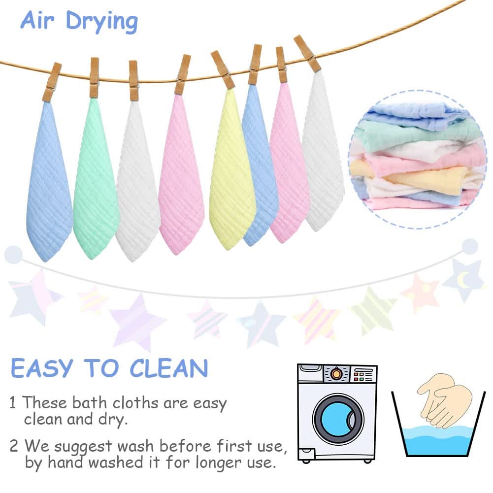 Toallas de muselina para bebé, pack de 8 toallas absorbentes de algodón orgánico, 25 x 25 cm Mother and Baby Naty Shop