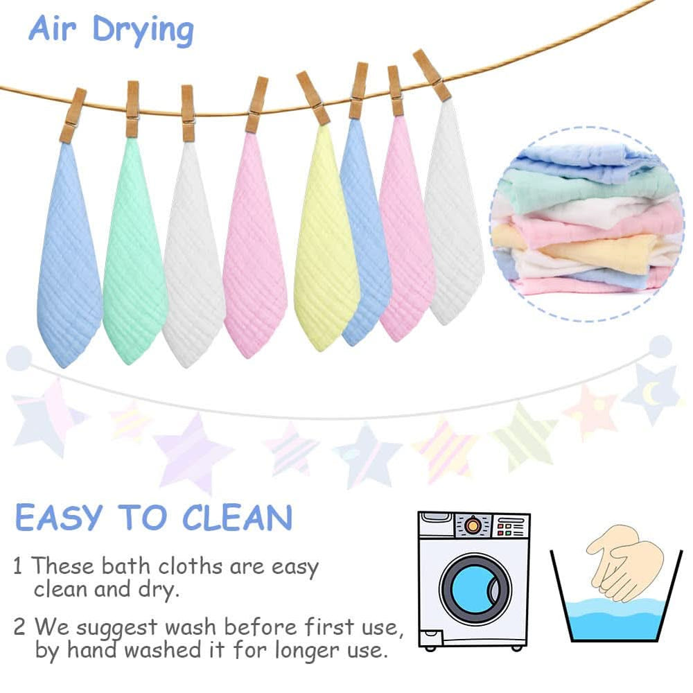 Toallas de muselina para bebé, pack de 8 toallas absorbentes de algodón orgánico, 25 x 25 cm Mother and Baby Naty Shop