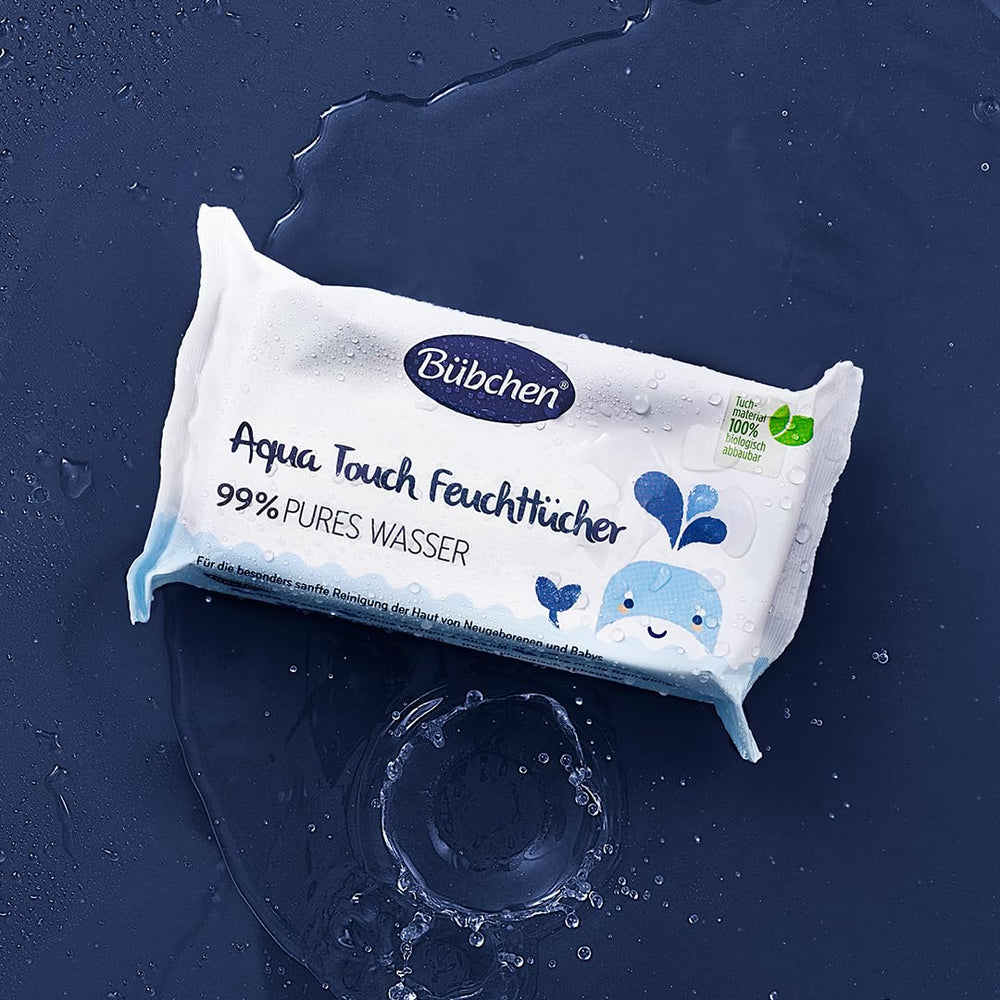 Bübchen Aqua Touch Toallitas húmedas para bebés 144 piezas (3 x 48) - Toallitas para el cuidado de la piel sensible con 99% de agua pura, toallitas húmedas para recién nacidos y bebés