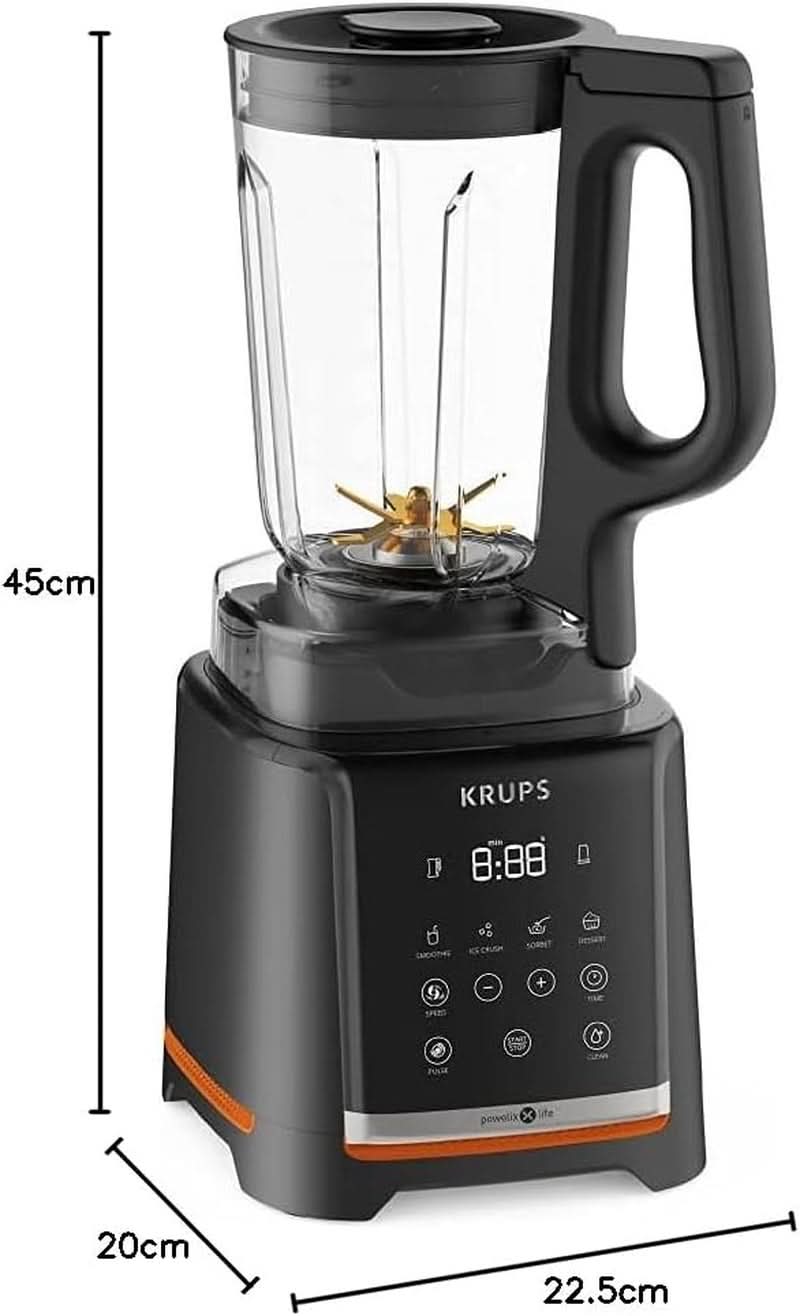 Krups Highspeed - Batidora de pie Infinymix KB9158 | 1600 vatios | 5 programas automáticos + instalación manual | Tritanbehälter | incluido Robo de seguridad | Batidos, batidos, hielo picado | Schwarz Cocina Tienda Naty
