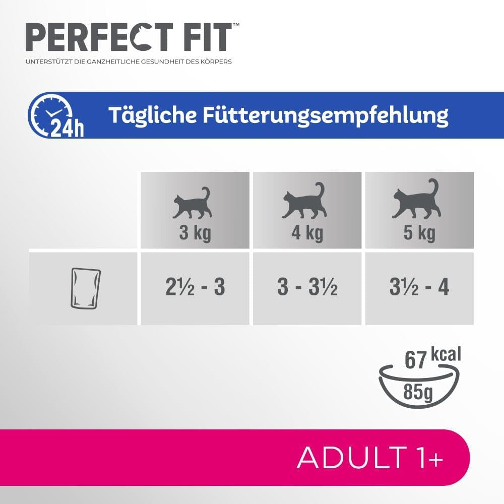 Selecție de hrană umedă Perfect Fit Adult 1+ cu somon, pește de adâncime, vită și pui, 48 de pliculețe, 12x85g (pachet de 4) – Hrană umedă premium pentru pisici adulte de la vârsta de 1 an