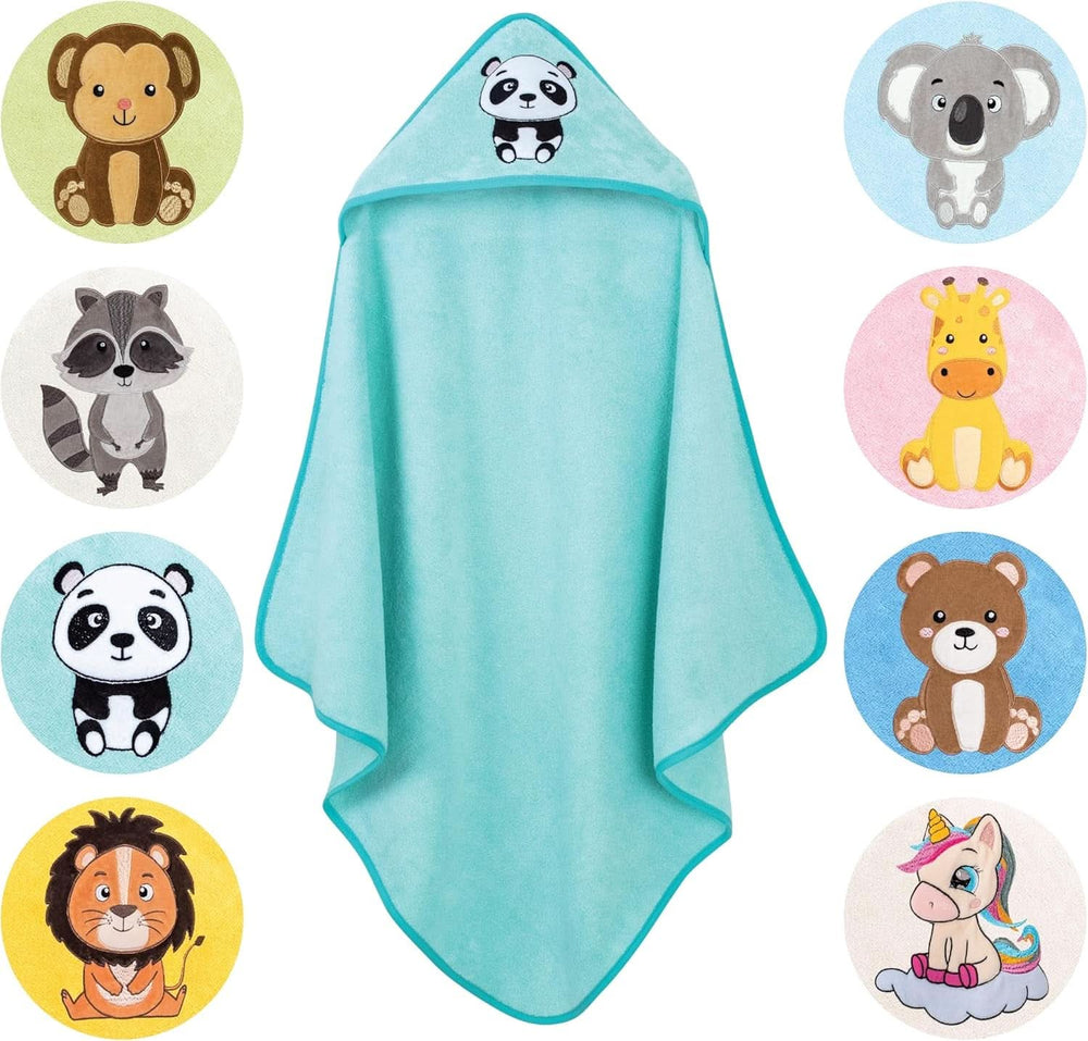 LAYNENBURG Toalla de baño con capucha Premium Baby, 100% algodón - Oeko TEX, 80 x 80 cm Madre e Hijo Naty Shop Turquesa, panda