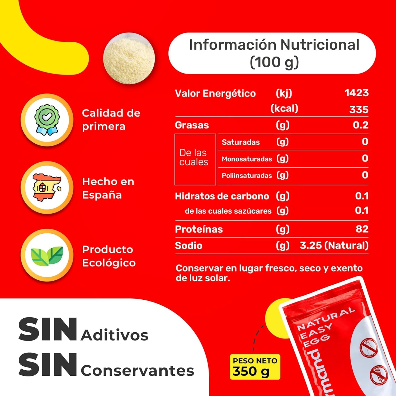 Eiklarpulver (350g) | Getrocknetes Eiklar Pulver | Eialbumin para Backen & Kochen | Ohne Zusatztoffe | Envasado en bolsa con cremallera sin lactosa