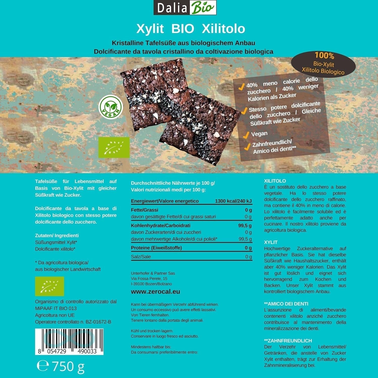 Bio Xilitol Bio | Aus Biologischer Landwirtschaft | 40% menos calorías Zahnfreundlich | Ideal Zum Kochen Und Backen, 750 G Edulcorantes Naty Shop