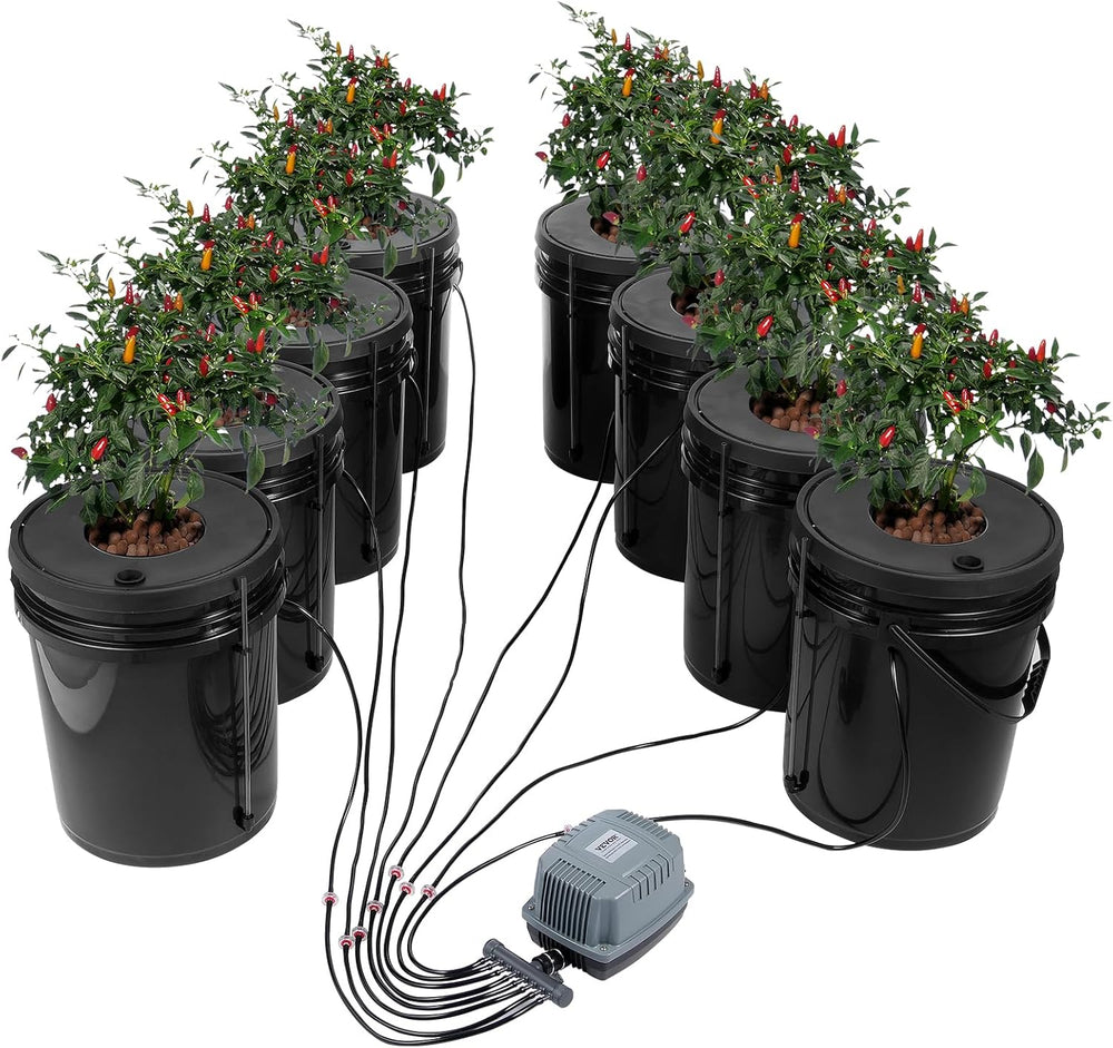 VEVOR DWC Sistema de cultivo hidropónico Kit de maceta de goteo Sistemas de cultivo hidropónicos Cultivo en aguas profundas 4 cubos de 20 litros con bomba de aire Piedras de aire e indicador de nivel de agua para vegetales de hojas verdes