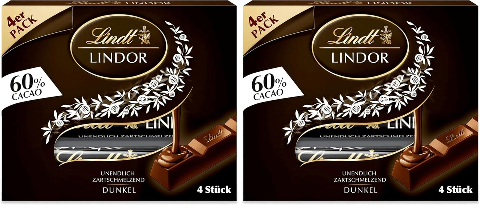 Chocolate Lindt | Sticks LINDOR 60% Cacao | 100g | 4 tabletas de chocolate con chocolate negro 60% cacao y relleno derretido en la boca | Barra de chocolate
