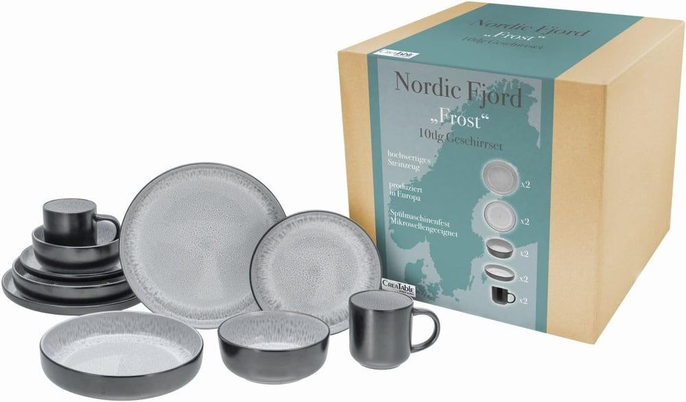 Creatable, 20166, Serie Nordic Fjord Green, 16-Teiliges Geschirrset Für 4 Personen, Kombiservice Aus Steinzeug, Spülmaschinen- Und Mikrowellengeeignet, Qualitätsproduktion Seturi vesela masa Naty Shop Grau Kombiservice 10 Tlg
