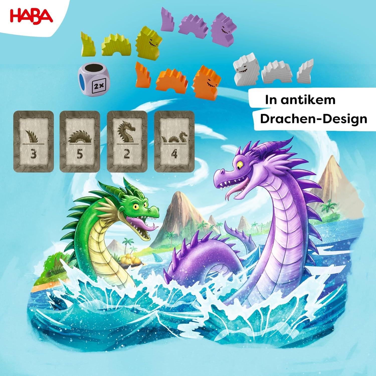 HABA Water Dragons - Juego de dados y estrategia para niños a partir de 5 años - Emocionante juego de mesa con dragones y figuras de madera - Juego familiar para 2-4 jugadores - 1307133001
