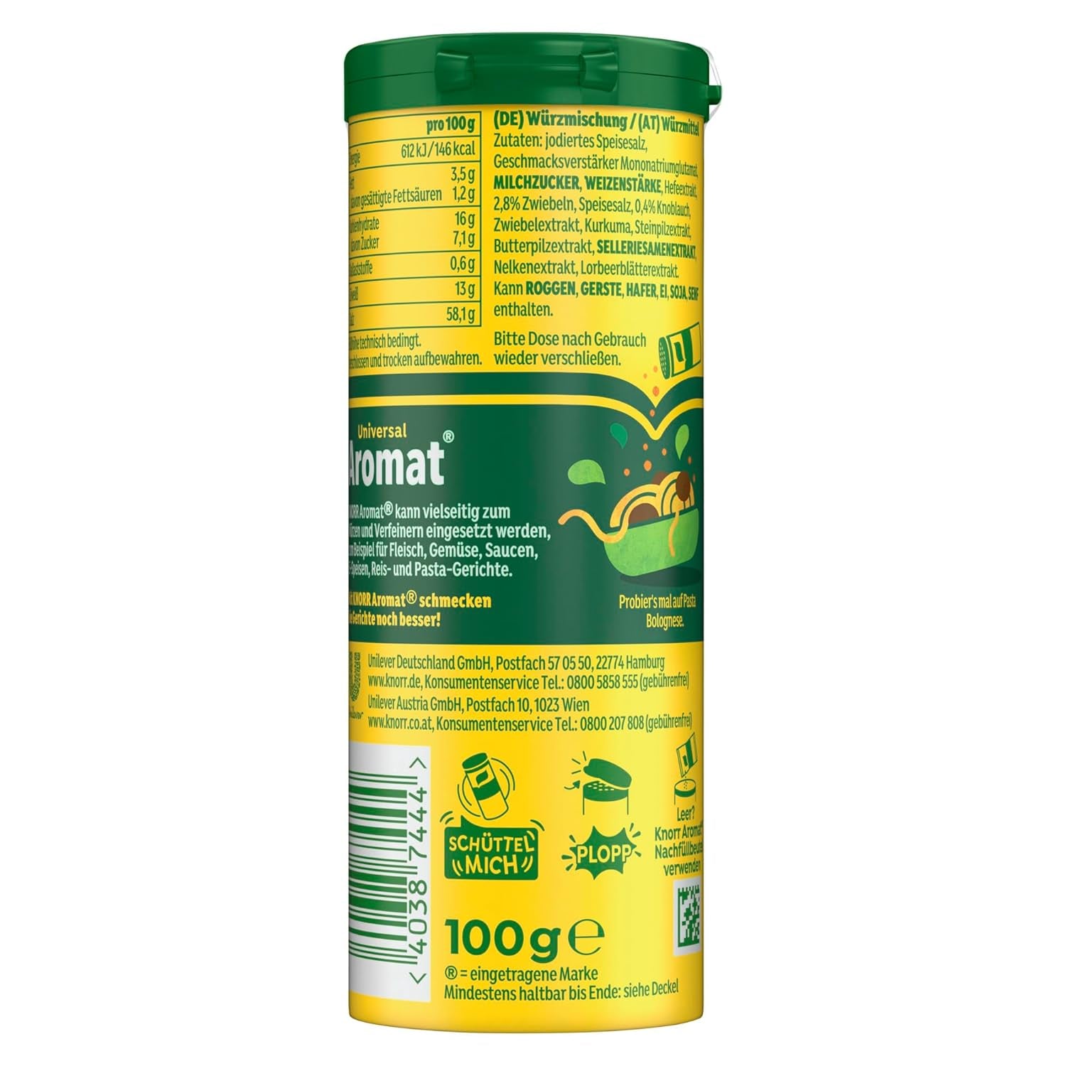 Knorr Würzmischung Universal Aromat für schnelle Gerichte zum Condimento y condimento de carnes, verduras, salsas y más 100 g