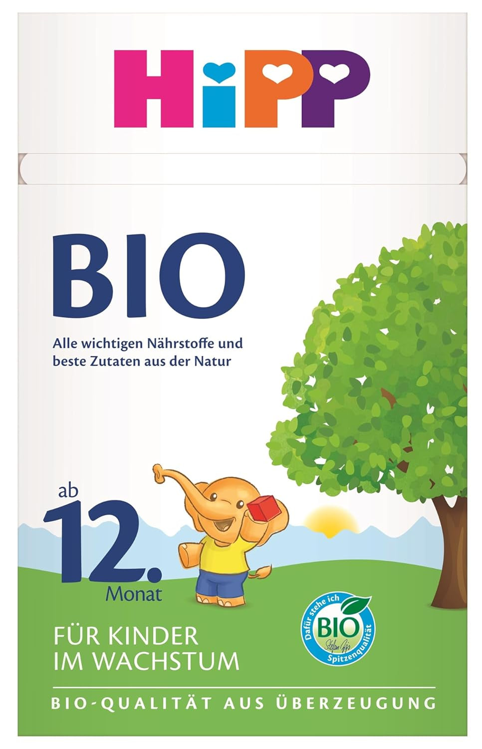 Leche de crecimiento orgánica HiPP (4 x 600 g) después de 12 meses con calcio, hierro, vitamina C y D para niños pequeños en crecimiento, la mejor calidad orgánica