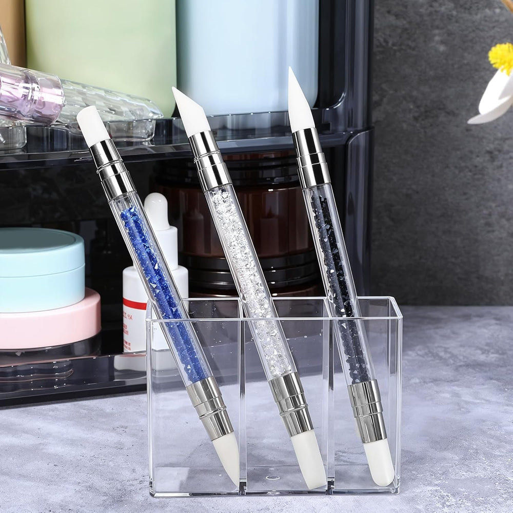3 Stück Nagel Pinsel Silikon, Nagelkunst Skulptur Stift, Doppel Köpfe DIY Maniküre Werkzeug, Strassstein Picker, Gel Schnitzen Pinsel Für Design, Shaping Drawing Carving Nagelfolie