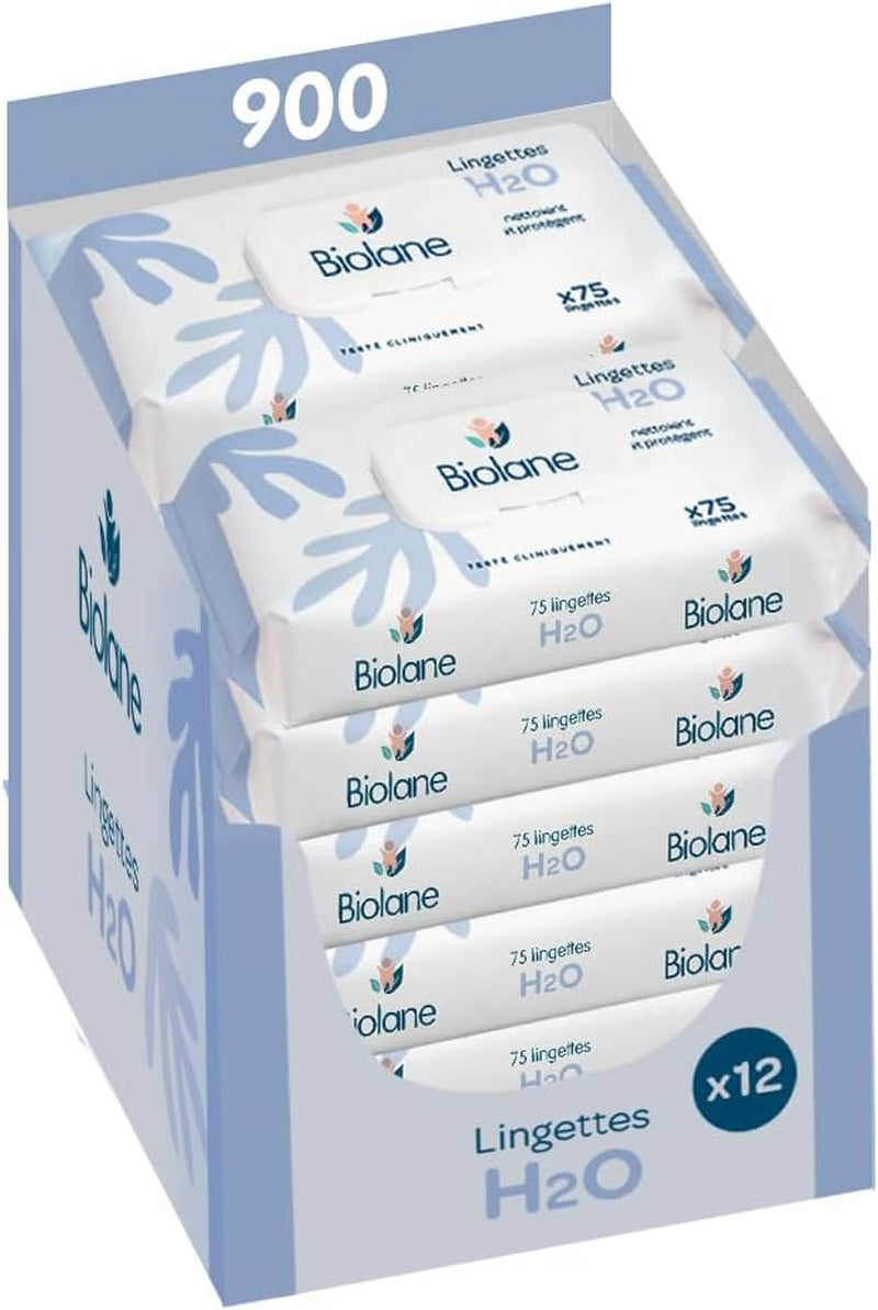 BIOLANE - Toallitas húmedas para bebés con agua - 225 toallitas - 3 x 75 piezas - Limpieza suave y eficaz - Desde el nacimiento - Calidad francesa