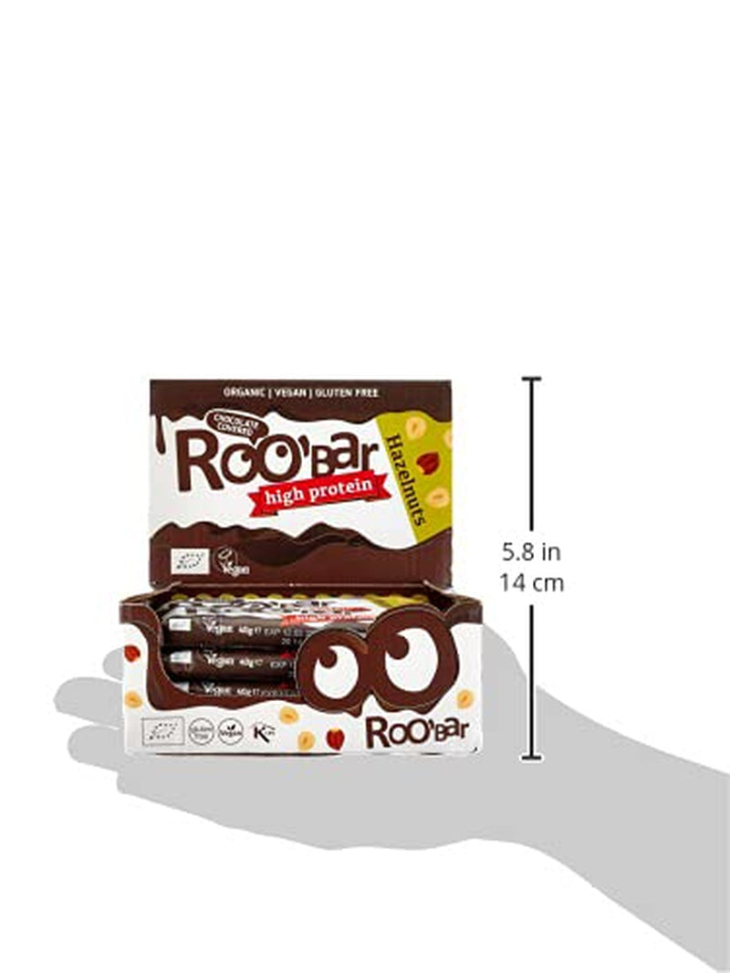 Barras de avellanas glaseadas con chocolate con alto contenido proteico - 100% orgánicas, veganas, barras de frutas, sin lácteos, sin gluten, sin azúcar refinada - 16 barras x 40 g