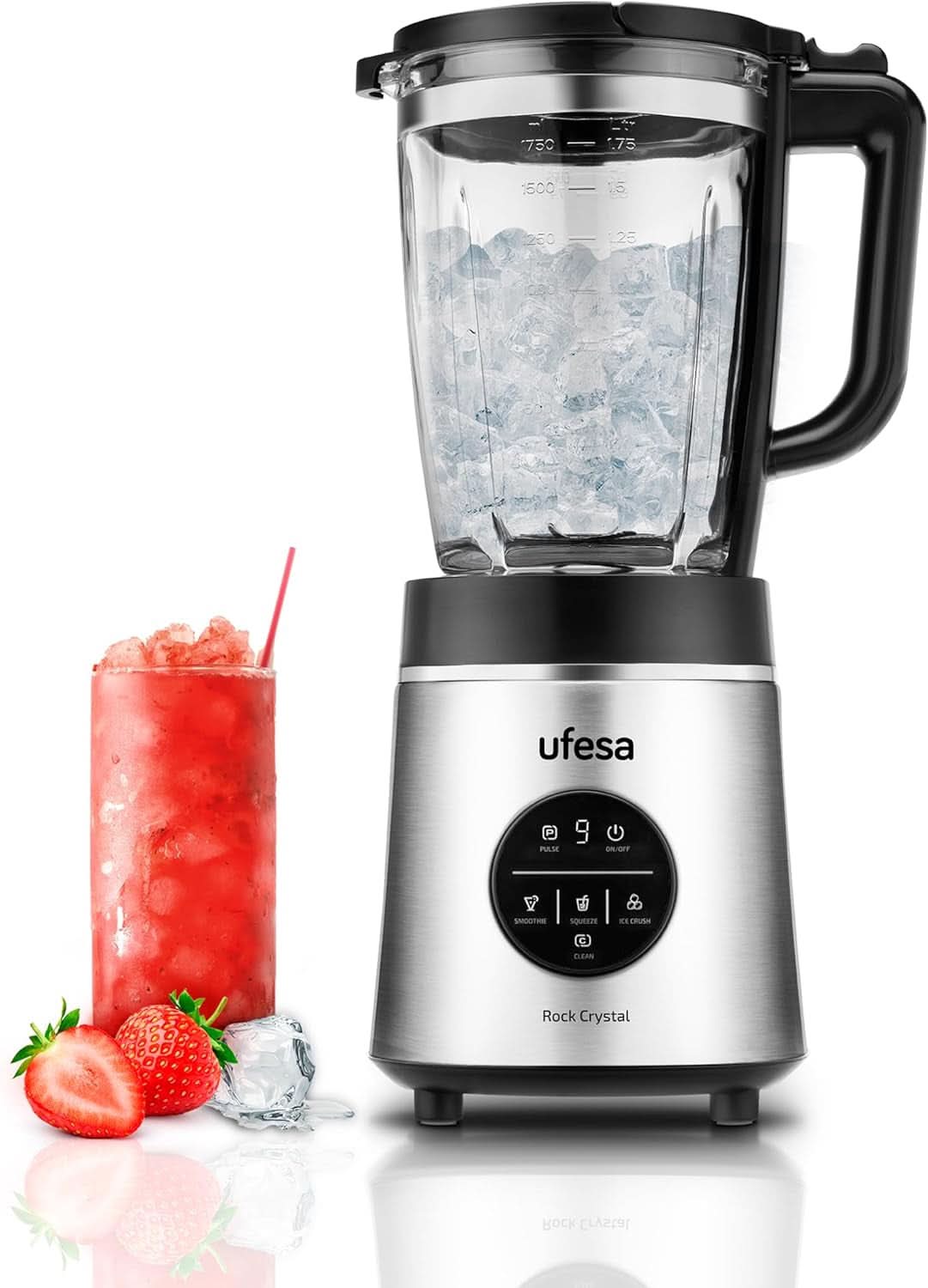 Batidora con base Ufesa White Gold, 1500W Leistung, 1,5L Glaskrug, Geschwindigkeitsregler Mit Led-Licht, Ice Crusher, 6 Herausnehmbare Edelstahlklingen, 2 Geschwindigkeiten + TURBO Mother and Child Naty Shop 1400W 1,75L