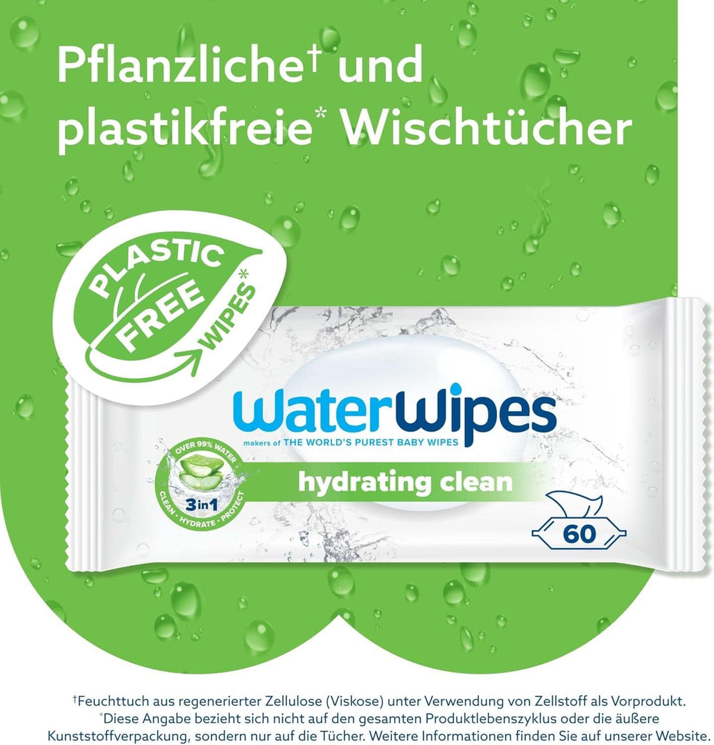 Waterwipes Toallitas húmedas para bebé hidratantes y limpiadoras con 99% de agua y extracto de Aloe Vera Toallitas húmedas para rostro y cuerpo Naty Shop