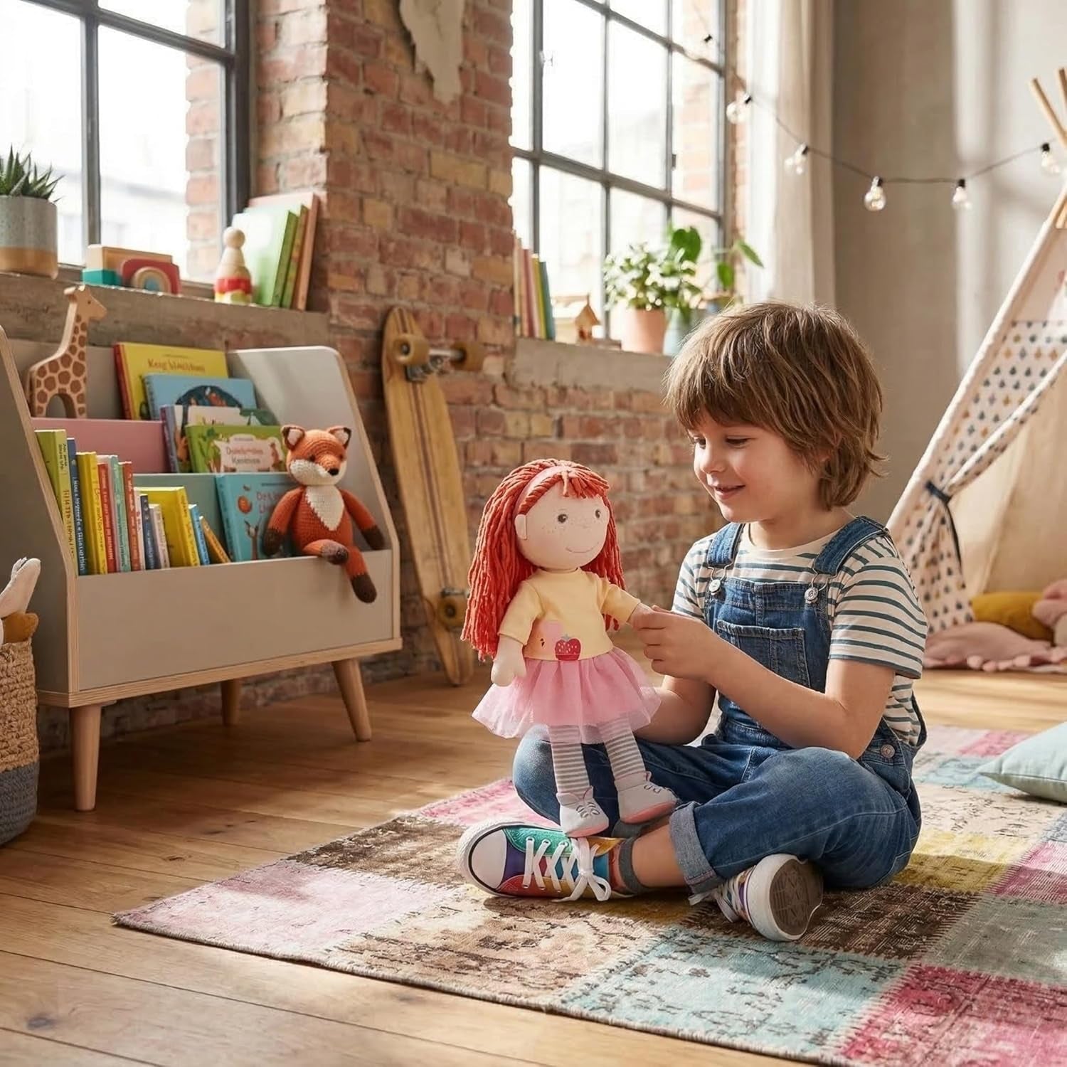 HABA Puppe AVA – Stoffpuppe für Kinder ab 18 Monaten, 30 cm, weicher Körper & pflegeleicht, Gesicht gestickt, Kleidung mit Klettverschluss – 1307196001