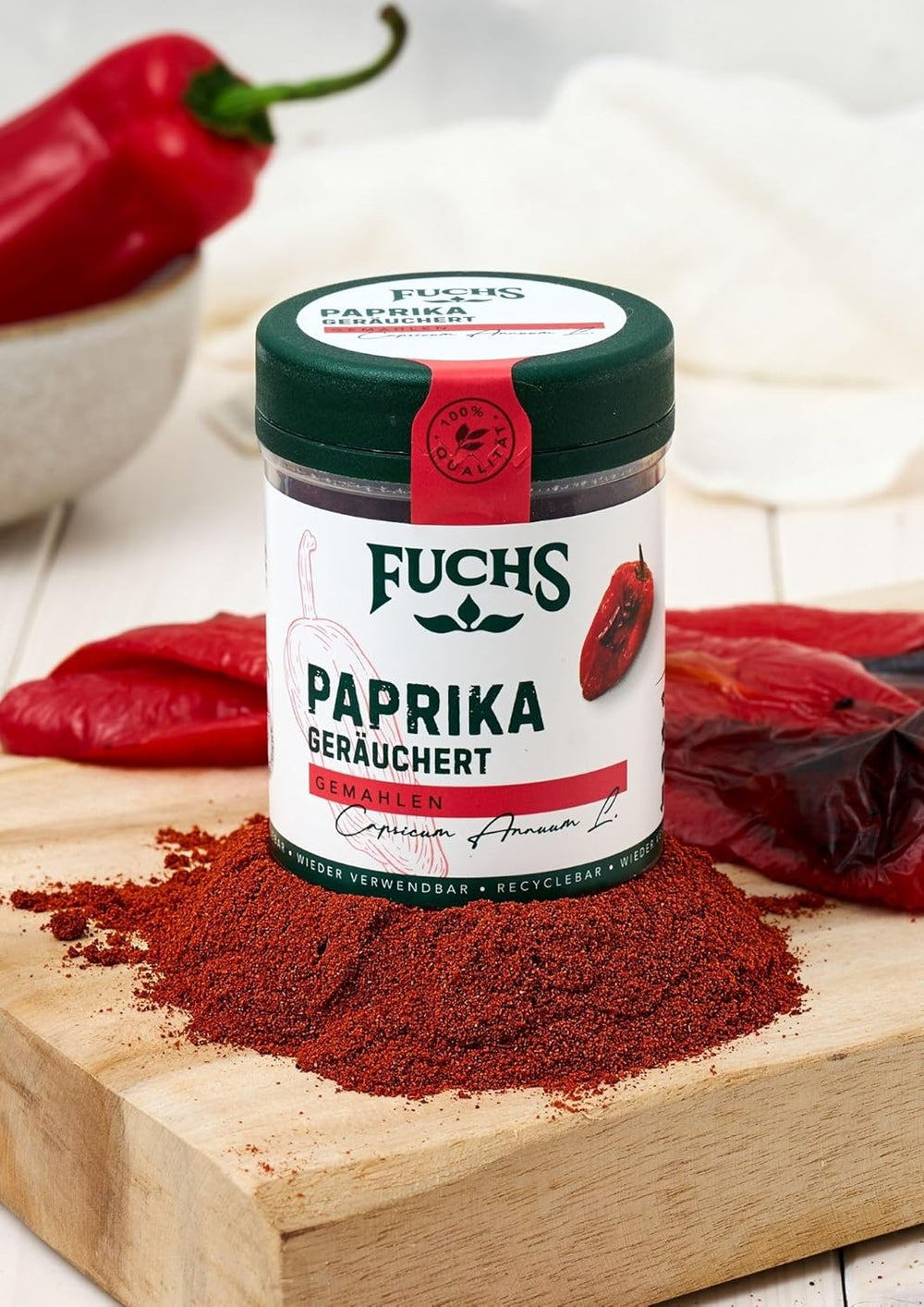 Fuchs Gewürze - Paprika geräuchert gemahlen - rauchiger Gesmack für BBQ, Gulasch oder Tofu - ingredientes naturales - 60 g en wiederverwendbarer, recyclebarer Dosis