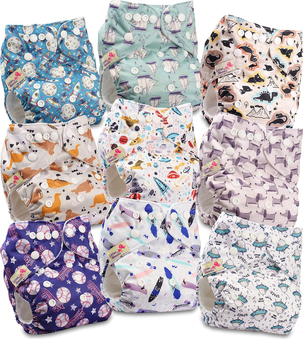 Littles and Bloomz FLP2-0406 Pañal reutilizable con clip estándar, 4 pañales