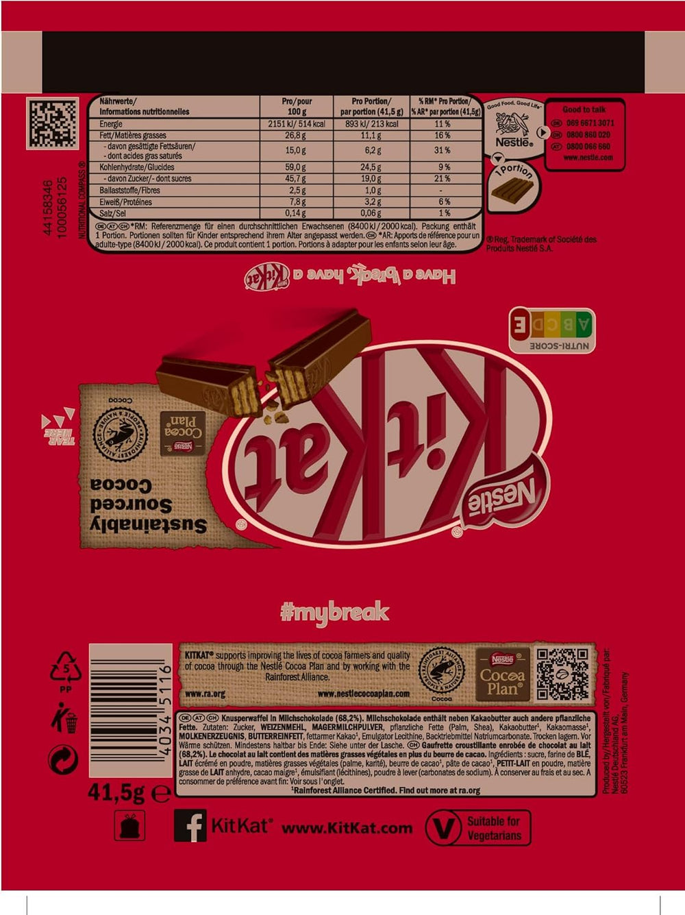 Barras de chocolate Nestlé Classic, barras de oblea crujientes de chocolate con leche, paquete de 48 (24 x 41,5 g)