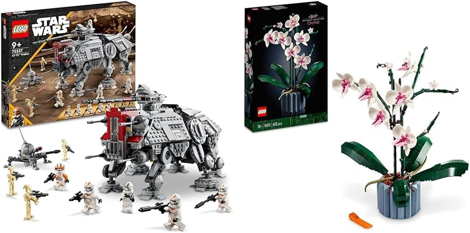 LEGO Star Wars Juego de minifiguras de modelo de juguete móvil At-Te Walker que incluye 3 soldados clon, droides de batalla y droide araña enano 75337 Juegos de construcción Besuche den LEGO-Store 10311 Paquete de iconos de orquídeas