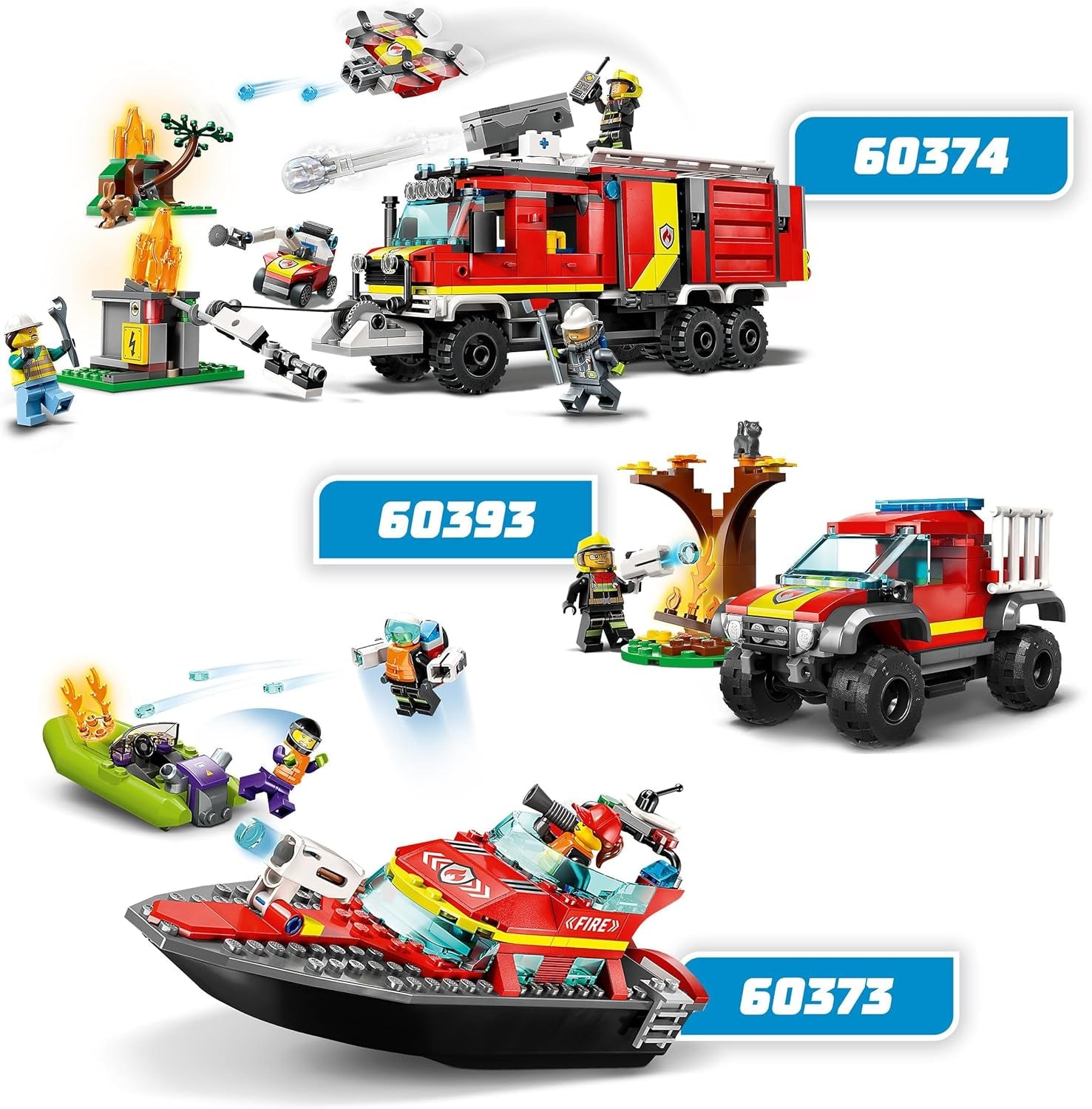 LEGO 60373 City Feuerwehrboot, Spielzeug, das im Wasser wimmt, mit Rennboot, 3 Minifiguren and Jetpack, Feuerwehr-Boot-Spielzeug Geschenkide für Jungen and Mädchen ab 5 Jahren