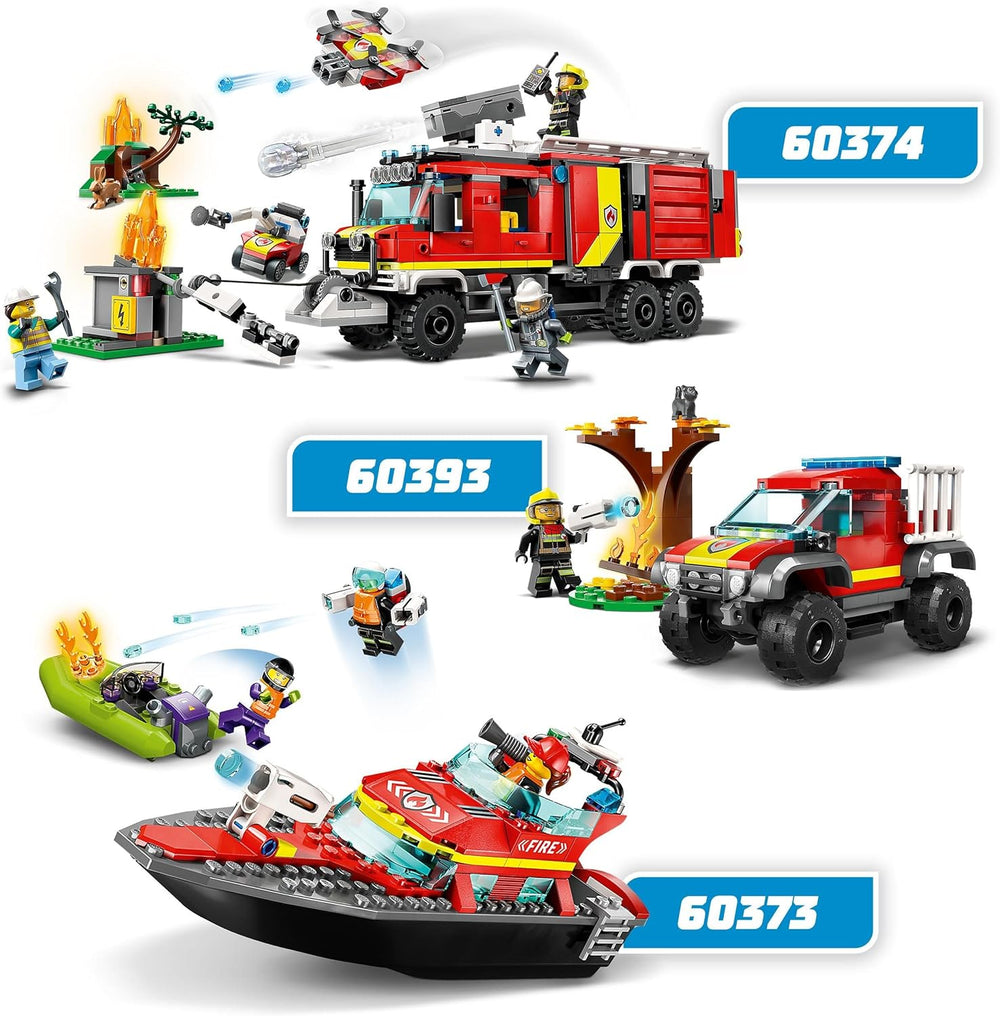 LEGO 60373 City Feuerwehrboot, Spielzeug, das im Wasser wimmt, mit Rennboot, 3 Minifiguren and Jetpack, Feuerwehr-Boot-Spielzeug Geschenkide für Jungen and Mädchen ab 5 Jahren