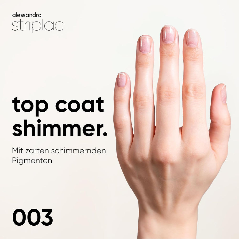 alessandro Striplac UV Top Coat Shimmer - Uñas brillantes y resistentes a los arañazos hasta 15 días - Puede usarse con o sin tinte - Tecnología de eliminación suave - Vegano - Plata, Transparente, 6,5 ml