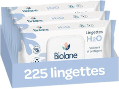 BIOLANE - Toallitas húmedas para bebés con agua - 225 toallitas - 3 x 75 piezas - Limpieza suave y eficaz - Desde el nacimiento - Calidad francesa