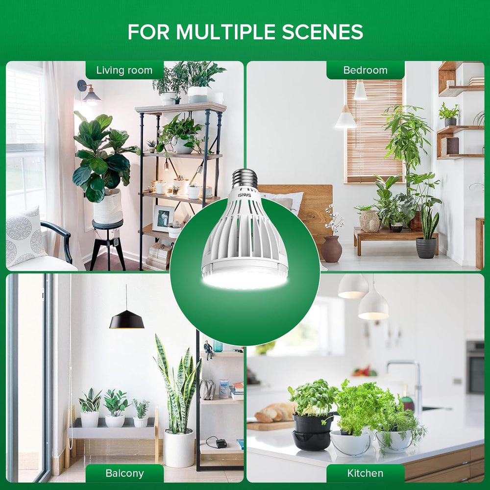 SANSI Lámpara LED de espectro completo para plantas de interior, 30 W, equivalente a 250 W, alto PPFD E27, luz de crecimiento 4000 K, 660 nm, ángulo de haz de 60°, lámpara de cultivo para plántulas, verduras, flores, hidroponía