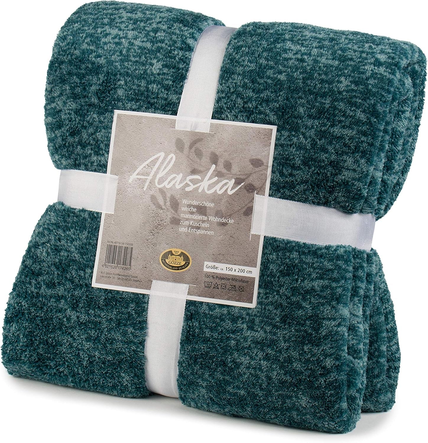 Gözze - Manta cómoda y vivaz de mármol, 150 x 200 cm - Camas y mantas de color petróleo Besuche den Gözze-Store