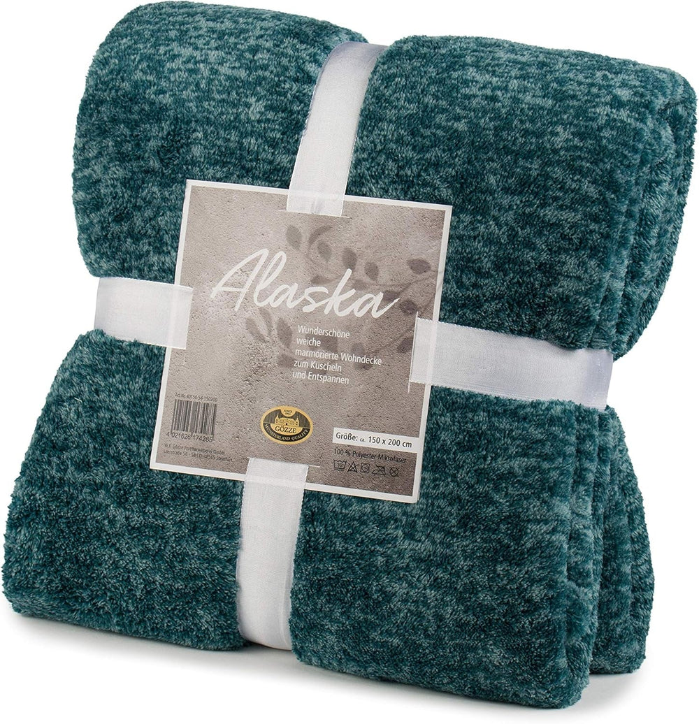 Gözze - Manta cómoda y vivaz de mármol, 150 x 200 cm - Camas y mantas de color petróleo Besuche den Gözze-Store
